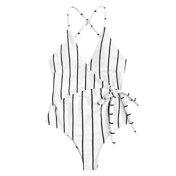 Cupshe White Striped Tie Front One Piece Swimsuit - Picture 8 of 9